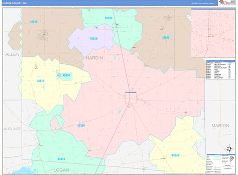 Hardin County Oh Wall Map Color Cast Style By Marketmaps