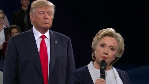 Donald Trump Looms Behind Hillary Clinton At The Debate Cnn Politics