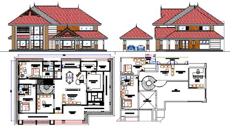 Modern Bungalow Elevation And Layout Plan Details Dwg File Cadbull