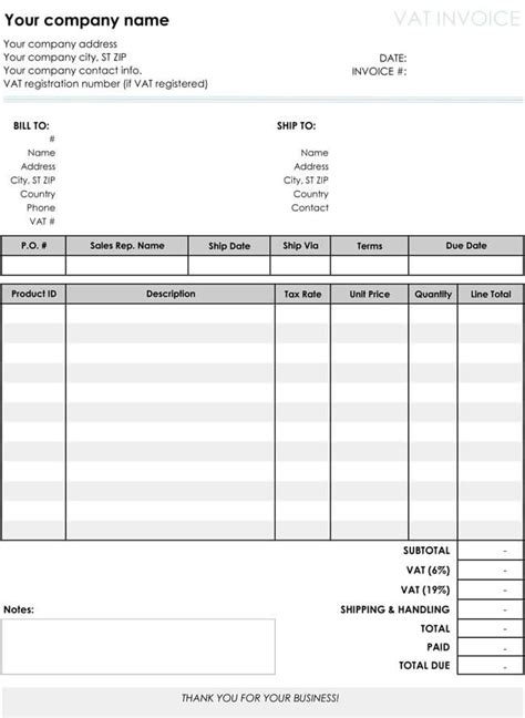 Free Printable Editable Invoice Templates Excel