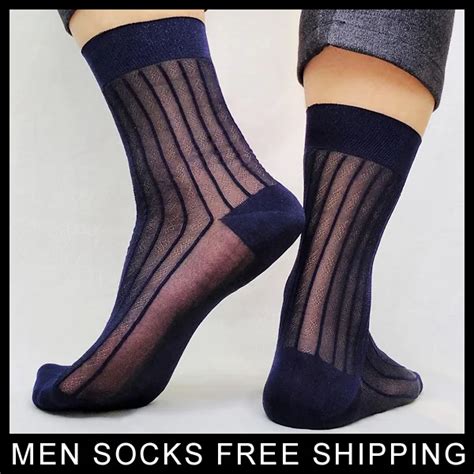 sheer thin softy nylon silk socks for gentlemen sexy mens striped socks see through gay male