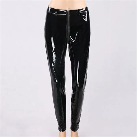 2021 women sexy shiny pu leather leggings with back zipper push up faux leather pants latex