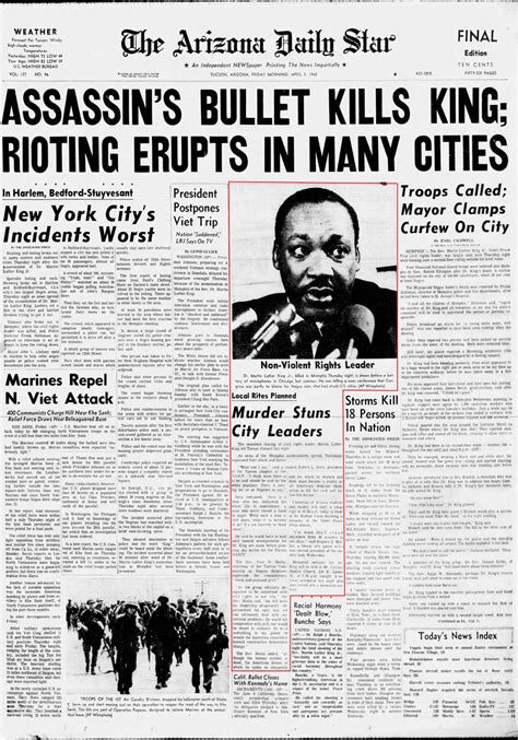 Friday April 5 1968 Front Page Martin Luther King Jr Assassinated