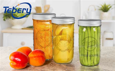 Tebery 6 Pack 24oz Wide Mouth Mason Jars Canning Glass Jars With Airtight Lids And Bands For