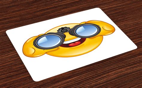 Emoji Placemats Set Of 4 Smiley Face With A Telescope Binoculars