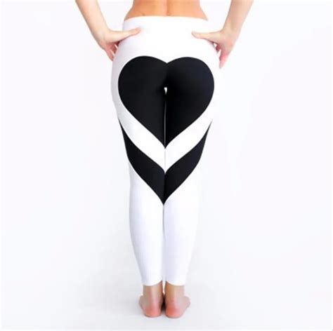 Fashion Womens Active Yoga Pants Heart Shape Butt Printing Capris Waistband Fitness Leggings