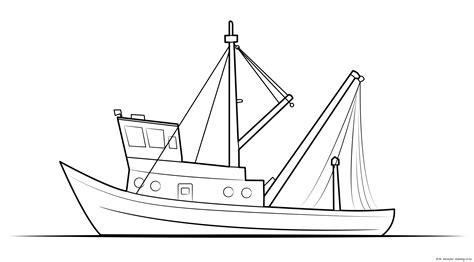 Fishing Boat Drawing Line Art Illustrations