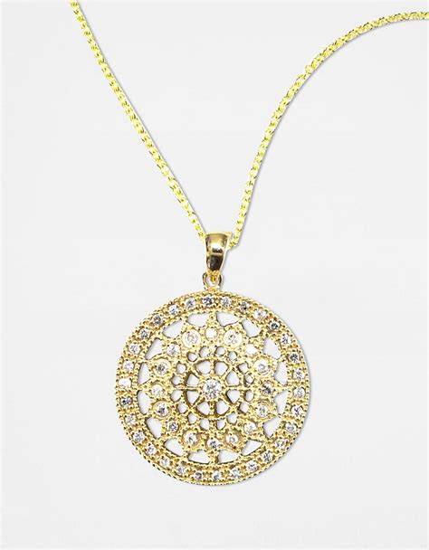 effy d oro 14 kt gold diamond pave medallion pendant necklace in gold 14k yellow gold lyst