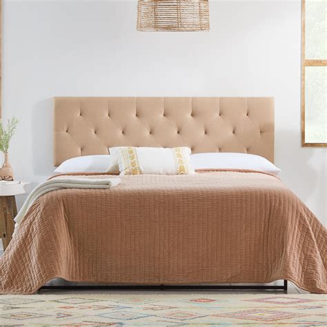 Rest Haven Upholstered Diamond Tufted Mid Rise Headboard Queen Beige