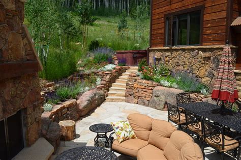 Design Build Mountain Home Landscape In Eagles Nest Rustic Garden