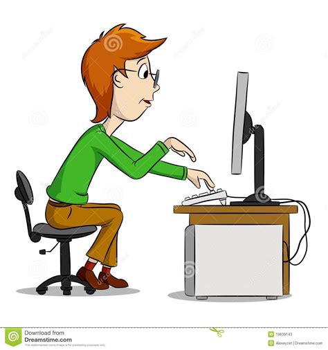 Cartoon Funny Boy And Computer Stock Photos Image 19639143