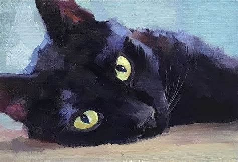 Blackcat10 By Katya Minkina Oil 4 X 6 Black Cat Painting Black Cat