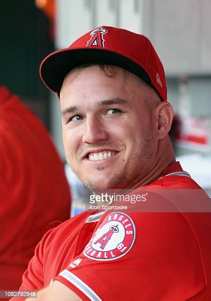 Los Angeles Angels Of Anaheim Center Fielder Mike Trout In The Dugout