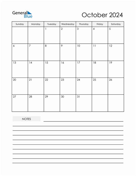 October 2024 Monthly Calendar Pdf Word Excel