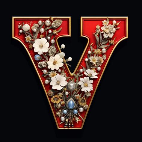Premium Ai Image A Close Up Of A Letter V With Flowers And Pearls