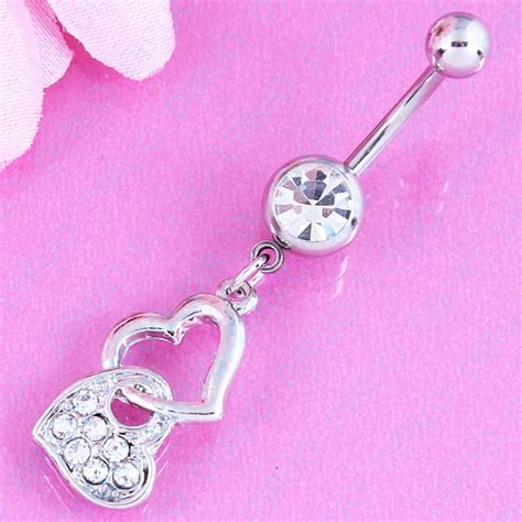 Dangle Belly Ring Heart Fashion Body Piercing Jewelry Women Navel Bar Navel Button Ring 14g