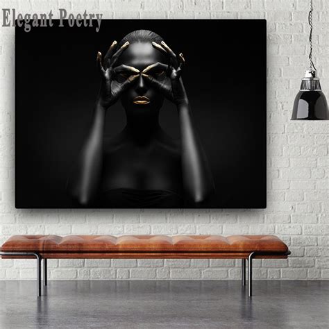 Abstract Black And Gold African Nude Woman Canvas Painting Posters And