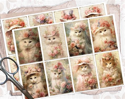 Vintage Cats Cards Printable Papers Scrapbooking Digital Etsy