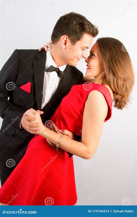 Beautiful Young Man And Woman Dressed In Classic Clothes In Love Stock