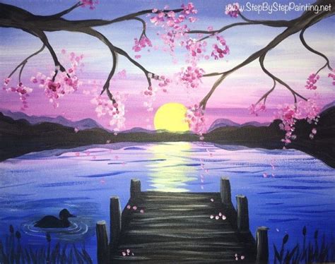 How To Paint A Spring Tree Path Step By Step Painting Sunset