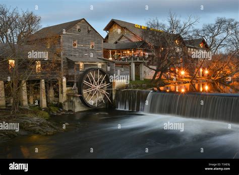 Old Mill Restaurant With Giant Water Wheel Waterfalls And Flowing