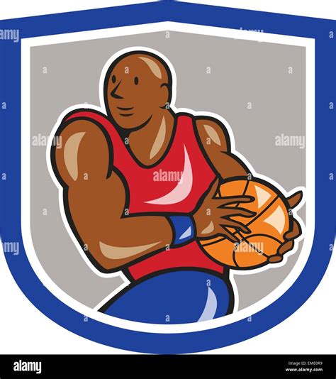 Basketball Player Holding Ball Shield Cartoon Stock Vector Image And Art