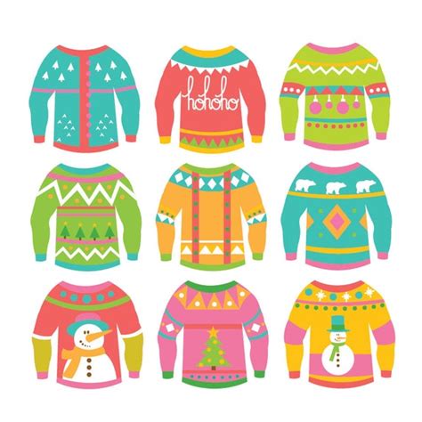 Christmas Ugly Sweaters Clipart And Vector Set Instant Etsy