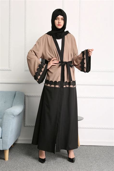 2018 Women Muslim Dress Patchwork Lace Cardigan Abaya Dubai Loose Abaya