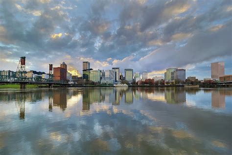 Storm Clouds Over Portland Skyline During Sunset Photograph By David Gn