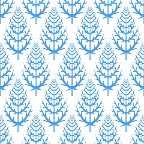 Seamless Pattern Blue Christmas Tree On White Background Cute