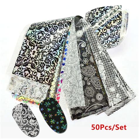 50 Pcs Mixed Nail Foils Flower Lace Pattern Transfer Stickers Decals
