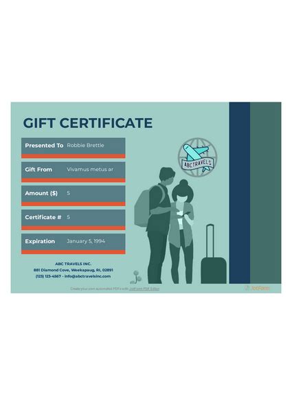 Travel Gift Certificate Template Pdf Templates Jotform For Travel Gift