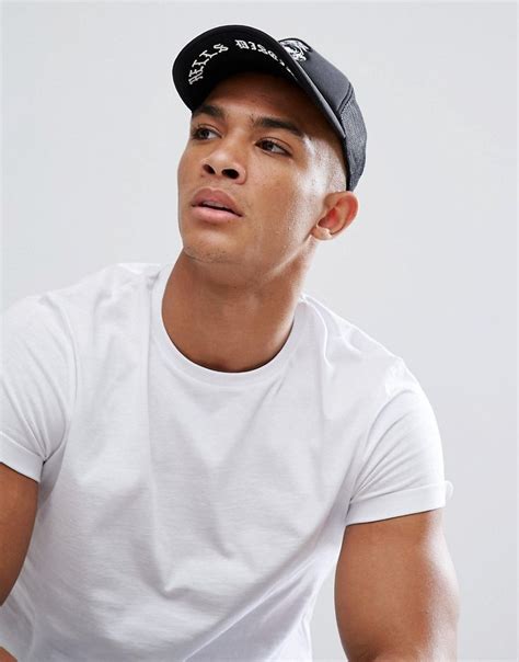 Asos Trucker Cap In Black With Snake Print Black Asos Menswear