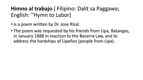 Solution Hymn To Labor By Dr Jose Rizal Studypool
