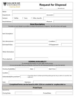 Fillable Online Request For Disposal Form Fax Email Print Pdffiller