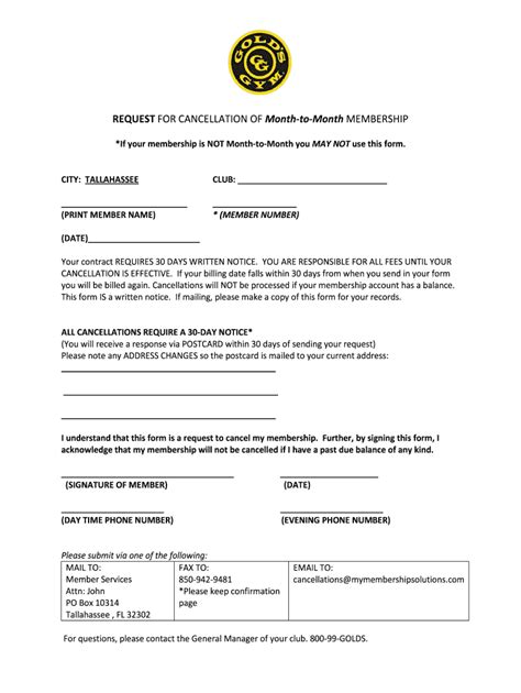 💡 how to buy gold's gym application? Cancel Gold's Gym Membership - Fill Online, Printable ...