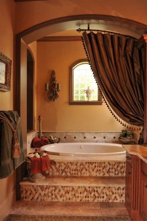 Gorgeous Tuscan Inspired Bathroomwith Another Enclosed Tub Love