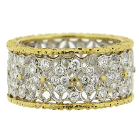 Buccellati Diamond Gold Openwork Wide Wedding Band Ring For Sale At