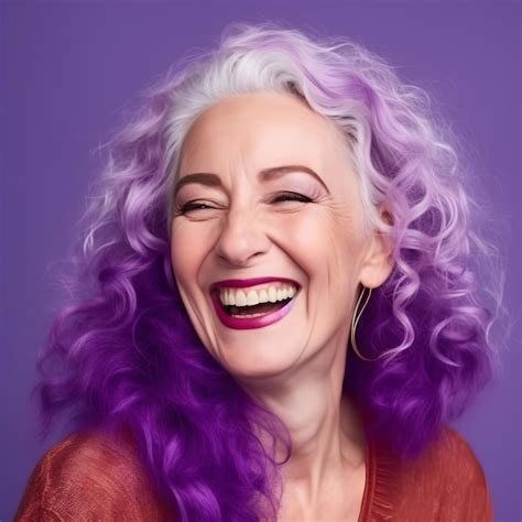 Premium Ai Image Smiling Woman With Purple Hair