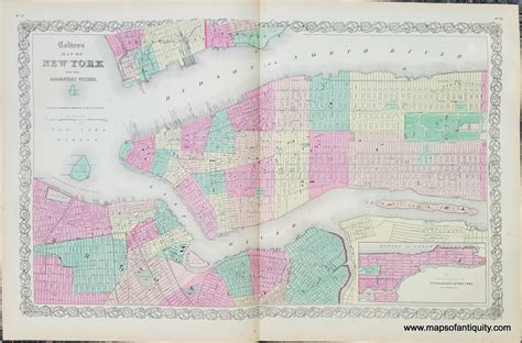 1859 Genuine Antique Map Coltons Map Of New York And The Adjacent