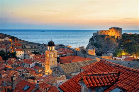 Sunset At Adriatic Sea And Old Town In Dubrovnik Stock Photo Image Of