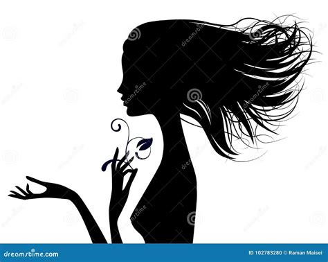 Zwart Silhouet Van Fijn Naakt Meisjes Hoofd Helft Gezicht Met Los Ha Vector Illustratie