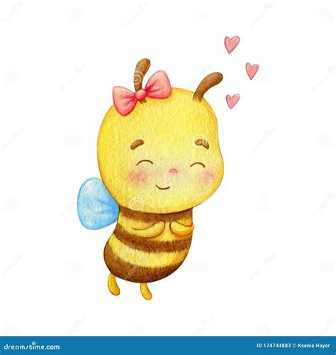 romantic bee girl in love girly little bug with a rose bow stock illustration illustration of