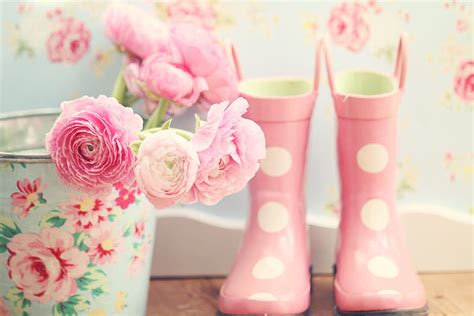 Flowers And Wellies Boots Rose Flower Soft Pink Vintage Hd