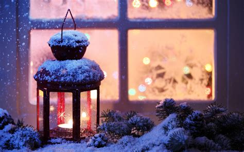 Image Christmas Lantern Snow Window Candles Holidays 3840x2400