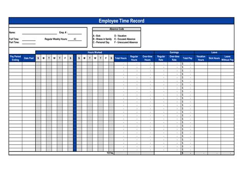 Employee Time Record Template By Business In A Box™