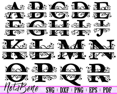 Split Letter Vector Files Floral Split Letters Monogram Svg Split Letters A Z Split Alphabets