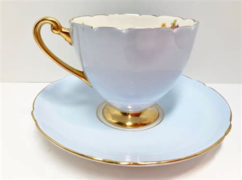 Shelley Tea Cup And Saucer Hulmes Rose Shelley Sky Blue Teacup