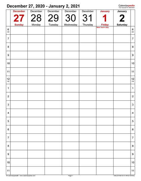 Download your free 2021 printable calendar. Weekly Calendars 2021 for Word - 12 free printable templates