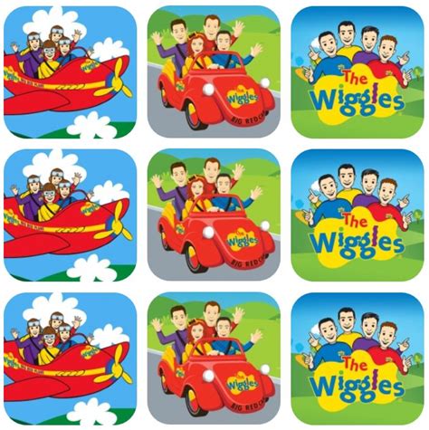 The Wiggles Stickers Are Shown In Four Different Colors And Sizes
